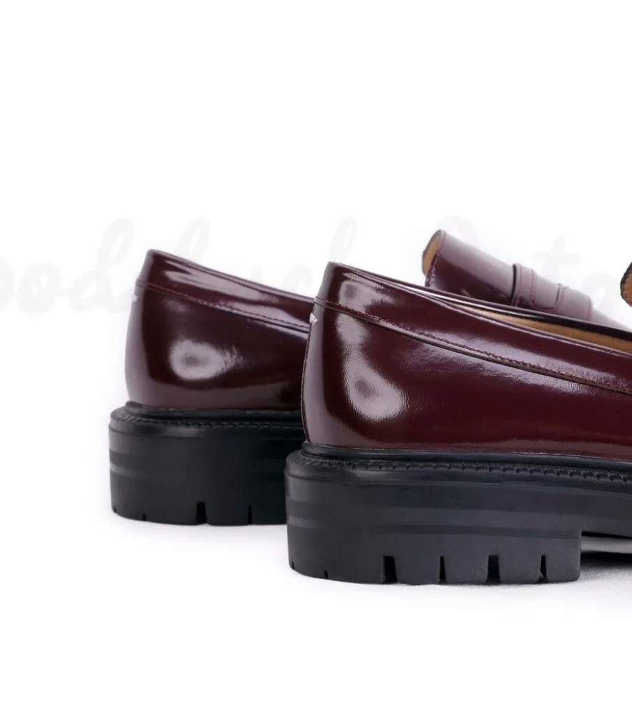 WoodChuckSato Women's Men's Burgundy Tabi Split-Toe Cow Leather Loafers with Chunky Cleated Sole Sizes EU 35-47