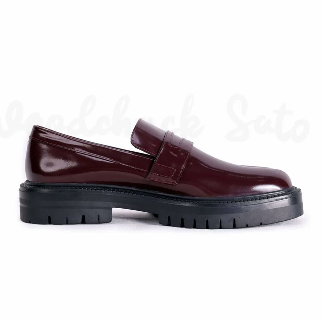 WoodChuckSato Women's Men's Burgundy Tabi Split-Toe Cow Leather Loafers with Chunky Cleated Sole Sizes EU 35-47