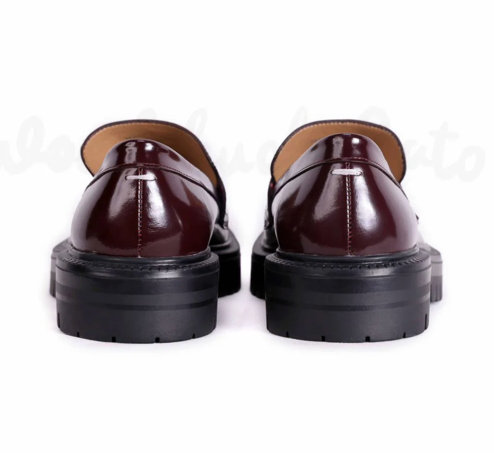 WoodChuckSato Women's Men's Burgundy Tabi Split-Toe Cow Leather Loafers with Chunky Cleated Sole Sizes EU 35-47